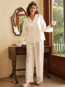 Côtesoire Elegant Sexy Lace Patchwork Women Pajama Set Holiday Season, Vacation