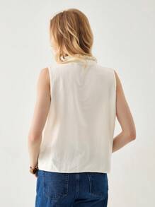 Florisole 女式夏季法式领无袖镂空波西米亚风格优雅蕾丝拼布杏色衬衫 - 杏色 - 查看 2