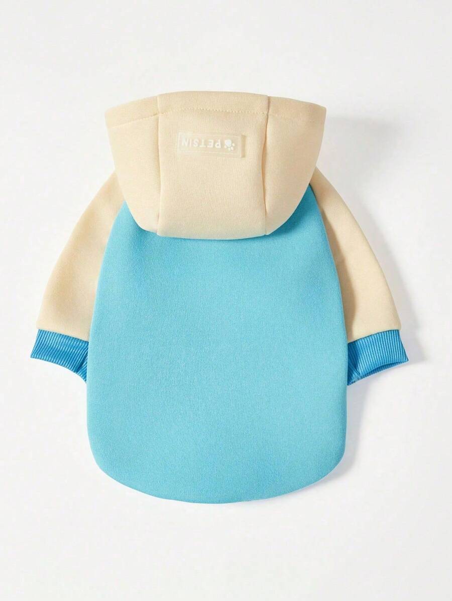 PETSIN Spring/Summer Simple Casual Ivory White & Mint Blue Patchwork Raglan Sleeve Hoodie Sweatshirt For Dogs, European And American Popular, Breathable Super Soft Pet Clothing With Printed Design - Multicolor - View 1