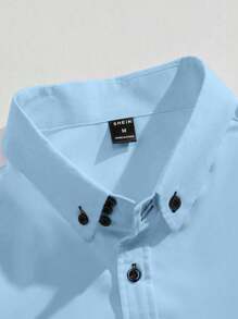 Manfinity Mode Men's Solid Color Long Sleeve Single-Breasted Casual Dress Shirt, For Fall Smart Casual - Baby Blue - View 3