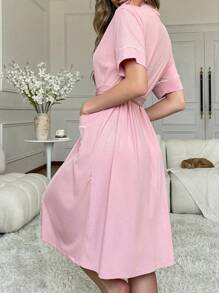 SHEIN Women Casual Solid Color Knitted Ice Silk Rib Loungewear Robe