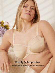 LUVLETTE Nude Unlined Full Coverage Side Support Mesh Sheer Basic Breezy Comfort Minimizer Bra - Apricot - View 6