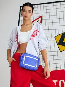 SHECARRY 女士斜挎包尼龙夏季运动会2024大学学校假期街头旅行运动健身包法国巴黎彩色相机包红白蓝渐变色 - 彩色 - 查看 6