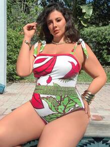 Swim Oasis Plus Size Women 2pcs Swimsuit Set: Floral Print One-Piece Swimwear With Cover-Up Long Pants, For Summer Beach And Pool - Multicolor - View 5