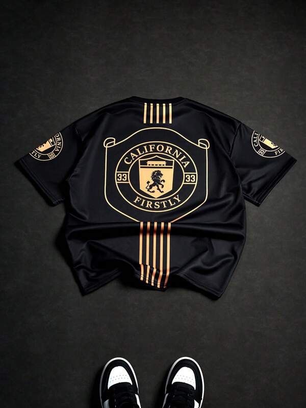 Manfinity Sporsity Tricou cu mânecă scurtă pentru bărbați cu dungi și cu litere, potrivit pentru vară, tricouri vintage bărbați, tricouri de fotbal, tricou de fotbal