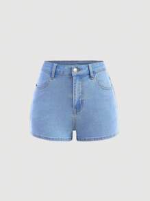 SHEIN Tween Girl High Elasticity Slim Fit Solid Casual Denim Jeans Shorts, Summer Boho Clothes