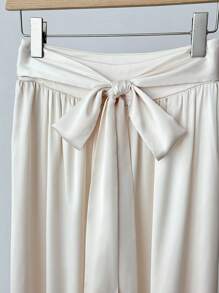 SHEIN Clasi Women's Bowknot Waist Pleated Elegant Casual Pants For Home And Outdoor - Apricot - View 6