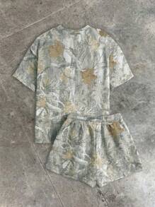 INAWLY 2 bộ trang phục thường ngày in họa tiết camo Maple dành cho nữ, thích hợp cho các hoạt động ngoài trời - Màu Xám nhạt - Xem 2
