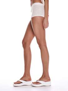 Musera Resort Knit Crochet Lobster Embroidered Mini Shorts Spring Summer Vacation Beach, Cute, Holiday Sailored By The Sea - Cream - View 3