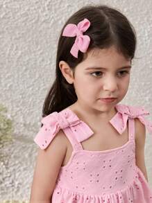 Blossori Bộ đồ nghỉ mát cho bé gái 2 món - Bộ áo yếm và quần short trang trí nơ màu hồng - Hồng - Xem 4