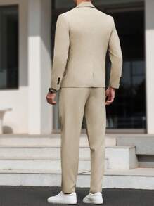 Manfinity Mode Plus Size Men Business Suit Set - Long Sleeve Blazer And Pocket Formal Trousers