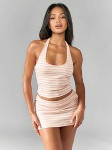 MISSGUIDED Stripe Halter Neck Top And Bodycon Mini Skirt Two Piece Co Ord Set - Multicolor - View 1