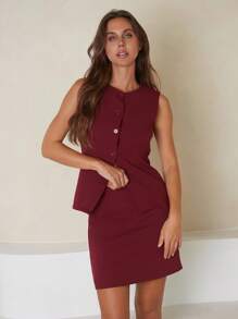 CLARA VERO Women's Burgundy Elegant Two Pieces Set - Burgundy - View 3