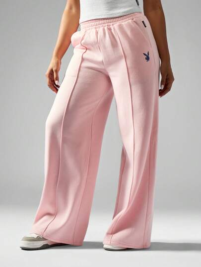 Wide Leg Sweatpants With Drawstrings And Embroidery Winter