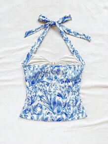 Soleia 泳池派对岛屿度假夏季，图案 T 恤女式狂欢外出上衣抹胸夏季上衣女士简约露背背心，适合夏季