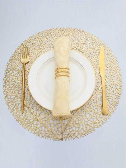 SHEIN 1pc/4pcs/6pcs/8pcs Circular Hollow Hot-Stamping PVC Heat-Insulation Non-Slip Mat, Hotel & Restaurant Decor Insulation Placemats