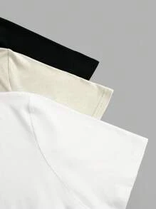 SHEIN LUNE 3 件套基本款休闲纯色圆领短袖 T 恤，加大码 - 彩色 - 查看 4
