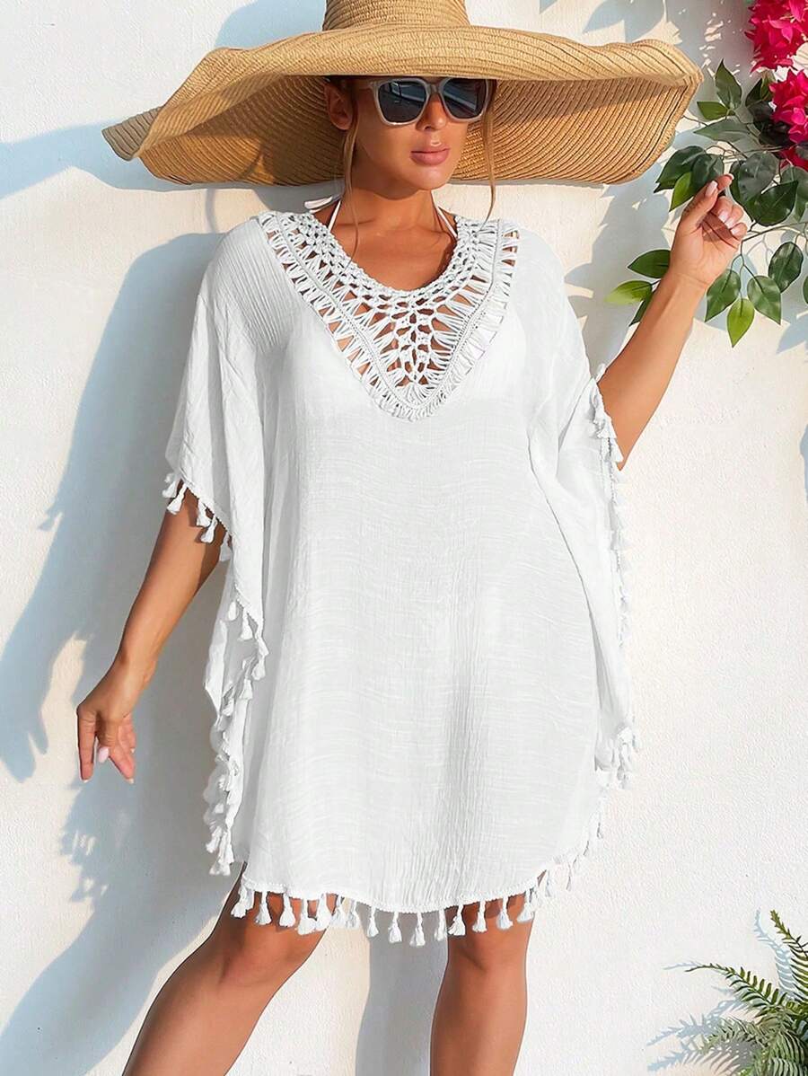 Swim Lushoire Cubrecuerpo de manga corta liso para mujer, apto para el verano - Blanco - Ver 1
