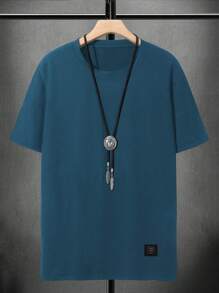 Manfinity CasualCool 男士字母图案圆领短袖休闲T恤 - 寶藍色 - 查看 2