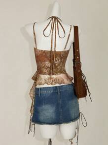 SHEIN ICON Women's Allover Print Ruffle Hem Spaghetti Strap Tank Top, Suitable For Summer - Multicolor - View 2