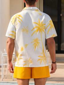 Manfinity VDAYZ Men's Tropical Print Shirt & Shorts Beach Set - Yellow - View 2