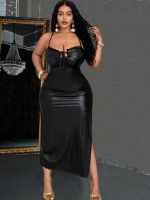 Maweii Plus Size Sexy Leather Party Dress