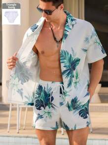 Manfinity VDAYZ Men's Tropical Print Shirt And Shorts Beach Set - White - View 3