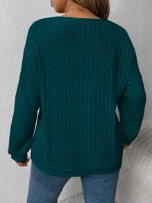 Plus Size Women Loose V-Neck Wide Ribbed Casual Pullover Sweatshirt, Autumn/Winter Graduation,Back To School,Graduation,Teacher,Back To School Fall