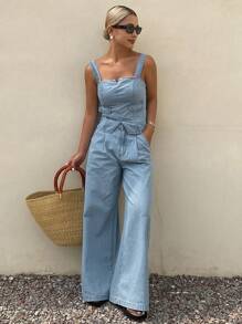 Livesso 女士牛仔两件套服装 - 淺色水洗藍 - 查看 2