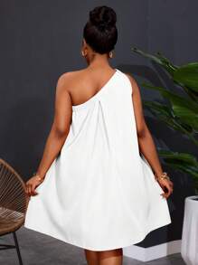 Slaydiva Plus Size Women's One Shoulder Sleeveless Solid Color Dress,Summer Outfits For Women,Sun Dresses For Women