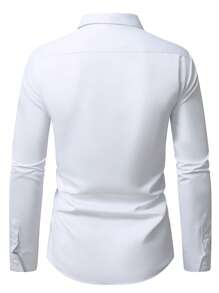 Manfinity Mode Men Plus Size Solid Color Single-Breasted Business Casual Long Sleeve Shirt, Fall