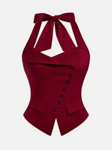 Sweetra Plus Size Summer Tie Neck Bow Collar Open Front Elegant Vacation Commute Blazer, Burgundy Graduation,Back To School,Teacher Outfits For Women