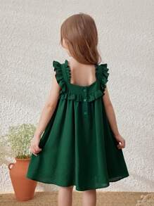 Blossori Vestido sin mangas con volantes y ribete verde para niñas en vacaciones en el campo