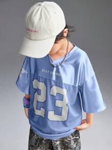 Coolane Kids 青少年春季运动服比赛日号码图案橄榄球粉色球衣T恤 - 藍色 - 查看 3