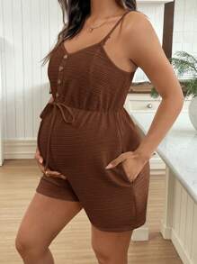 SHEIN Maternity Casual Solid Color Nursing Romper, Summer - Brown - View 4