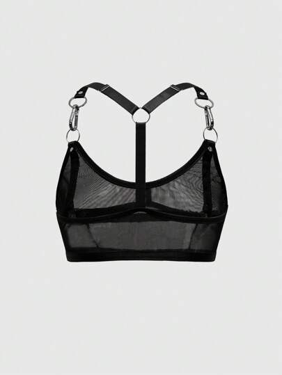 Grunge Punk Dark Punk Rock Music Festival Mesh Metal Rings See-Through Sexy Bralette