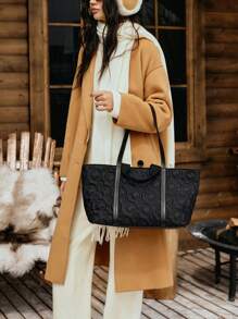 SHECARRY Quilted Lightweight Travel Tote Bag, Large Capacity - Black - View 7