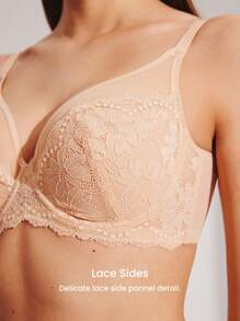 LUVLETTE Soft Woman Lingerie Lounge Curve Sheer Full Coverage Support&Breathable Underwire Sexy Unlined Minimizer Lace Elegance & Mesh Nude Bra Bridal Intimates