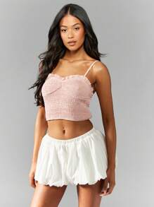 MISSGUIDED Ruched Smocked Cami Crop Top Adjustable Straps Summer Festival Beach Vacation Resort Casual Club Party Stretch Fitted Bustier Style Sleeveless Basic Essential - Baby Pink - View 4