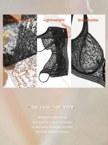 LUVLETTE Plus Sexy Lingerie Lounge Curve Sheer Full Coverage Unlined Lace Elegance Chic & Cozy Minimizer Black Bra