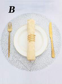 SHEIN 1件/4件/6件/8件圆形镂空烫金PVC隔热防滑垫，酒店餐厅装饰隔热餐垫 - 彩色 - 查看 5