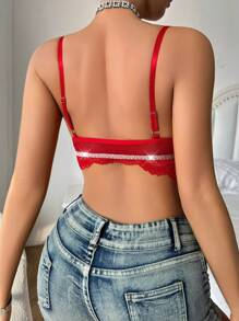 Sujetador femenino cómodo y sexy con encaje floral y cinta plateada