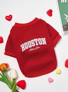 PETSIN Sudadera sencilla y casual para mascotas con estampado de la letra HOUSTON, de estilo universitario en rojo, transpirable, suave y elástica para el verano. Artículo de popular en Europa y Estados Unidos