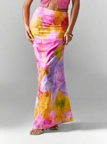 MISSGUIDED Falda lavada con estampado de flores tropicales y cola de pez - Multicolor - Ver 5