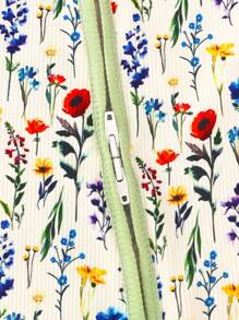 女宝宝花卉印花长袖双拉链连体衣，婴儿家居连体衣