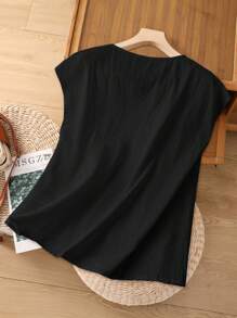 Rusticease 女士纽扣设计V领休闲衬衫 - 黑色 - 查看 2