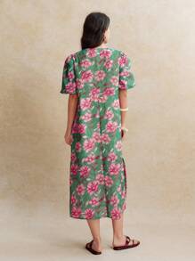 Écloséra 复古优雅休闲花卉刺绣印花宽松连衣裙，夏季