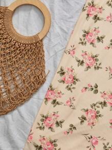 SHEIN VCAY 针织网眼印花长裙，修身沙滩裙，春夏