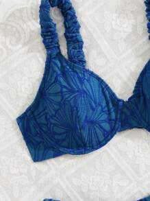 Swim Mod Set de 2 piezas Conjunto de bikini con tirantes anchos fruncidos de tela floral de unicolor para mujeres, apto para primavera, verano y vacaciones en la playa