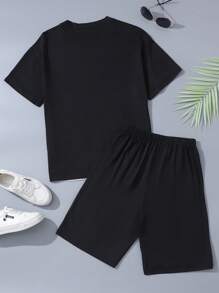 Vacaura Boy Summer Outfit  2pcs/Set Casual Colorblock T-Shirt And Elastic Waist Pants Set For Teenage Boys